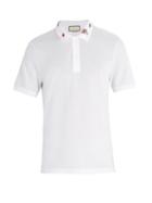 Matchesfashion.com Gucci - Embroidered Collar Cotton Blend Piqu Polo Shirt - Mens - White