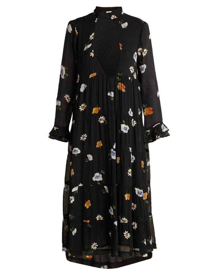 Ganni Dainty Floral-print Crepe-georgette Dress
