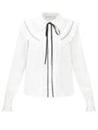 Self-portrait - Ruffled-collar Twill Blouse - Womens - White