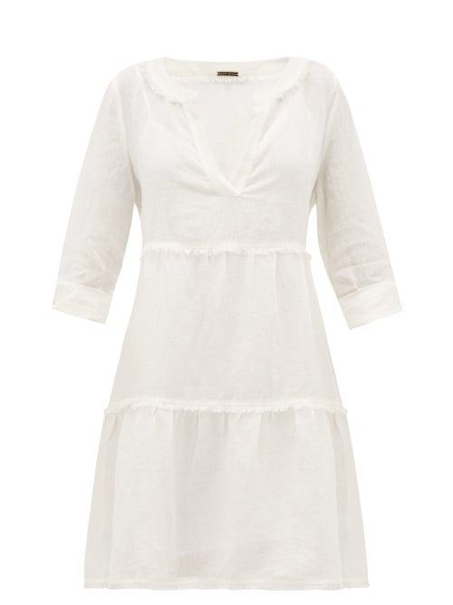 Matchesfashion.com Heidi Klein - Corsica Fringed Linen Mini Dress - Womens - White