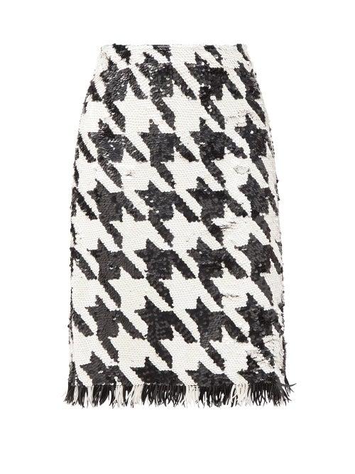 Matchesfashion.com Ashish - Fringed Houndstooth-sequinned Skirt - Womens - Black White