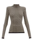 Matchesfashion.com Balmain - High-neck Logo-jacquard Sweater - Womens - Black White