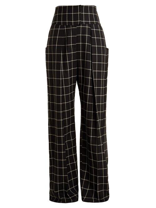 Matchesfashion.com Preen By Thornton Bregazzi - Ida Windowpane Checked Wide Leg Wool Trousers - Womens - Black White