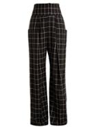 Matchesfashion.com Preen By Thornton Bregazzi - Ida Windowpane Checked Wide Leg Wool Trousers - Womens - Black White