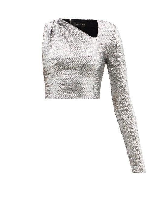 David Koma - One-sleeved Sequinned Top - Womens - Silver