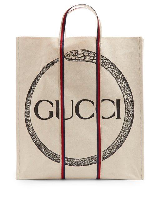 Matchesfashion.com Gucci - Ouroboros Print Cotton Tote Bag - Mens - Cream Multi