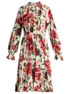 Matchesfashion.com Dolce & Gabbana - Silk Crepe De Chine Rose And Peony Print Dress - Womens - White Multi