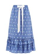 Ladies Rtw Erdem - Corsica Embroidered Cotton-blend Poplin Skirt - Womens - Blue