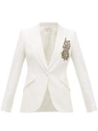 Matchesfashion.com Alexander Mcqueen - Single-breasted Embroidered Leaf-crepe Jacket - Womens - Ivory