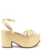 Matchesfashion.com Valentino Garavani - Micro-studded Nappa-leather Platform Sandals - Womens - Gold