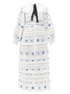 Matchesfashion.com Vita Kin - Constellation Embroidered Linen Midi Dress - Womens - Blue White