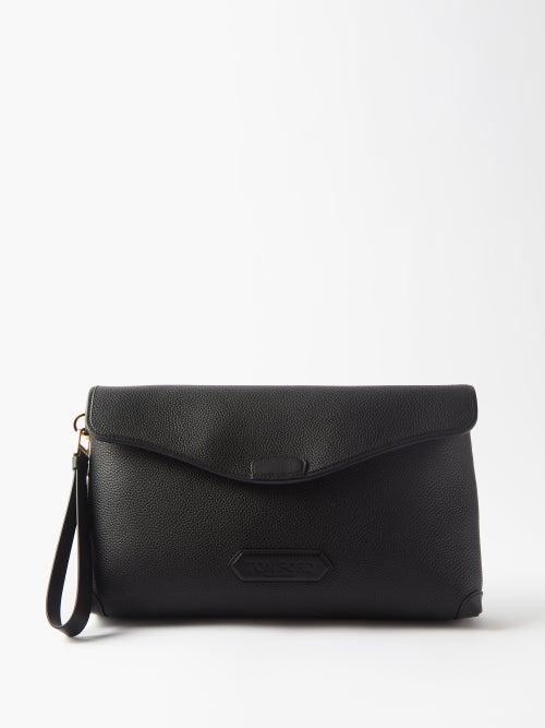 Tom Ford - Logo-plaque Grained-leather Pouch - Mens - Black