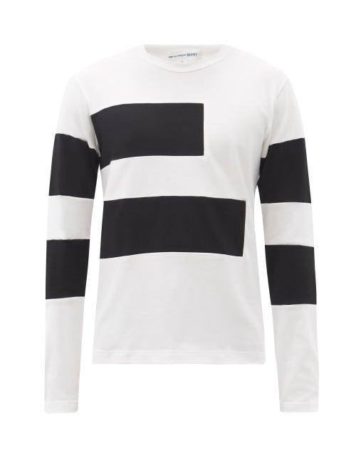 Matchesfashion.com Comme Des Garons Shirt - Patchwork Cotton-jersey Long-sleeved T-shirt - Mens - White Black