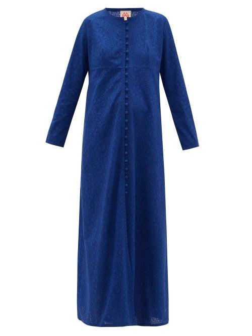 Matchesfashion.com Le Sirenuse, Positano - Cappa Cotton Broderie Anglaise Maxi Dress - Womens - Blue