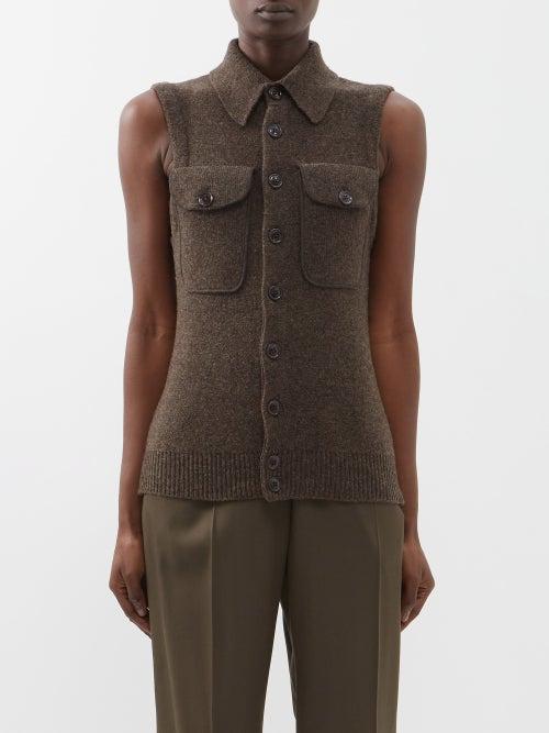 Lemaire - Flap-pocket Sleeveless Wool Cardigan - Womens - Dark Brown