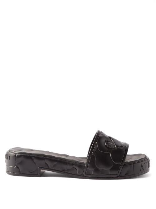 Valentino Garavani - Atelier Petal-effect Pvc Slides - Womens - Black