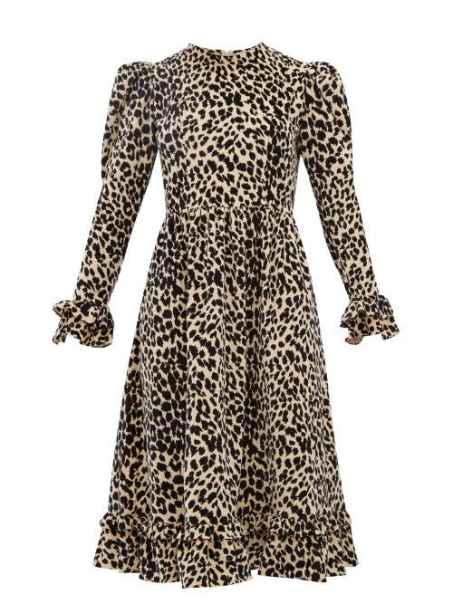Matchesfashion.com Batsheva - Leopard Print Cotton Velvet Dress - Womens - Leopard