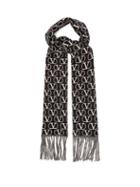 Valentino Garavani - V-logo Jacquard Fringed Wool-blend Twill Scarf - Womens - Black White