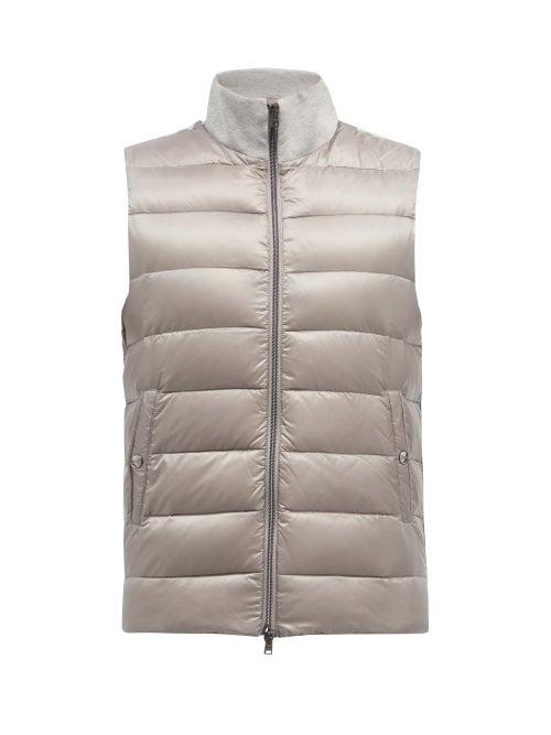 Mens Rtw Herno - High-neck Cotton-jersey And Quilted Down Gilet - Mens - Grey