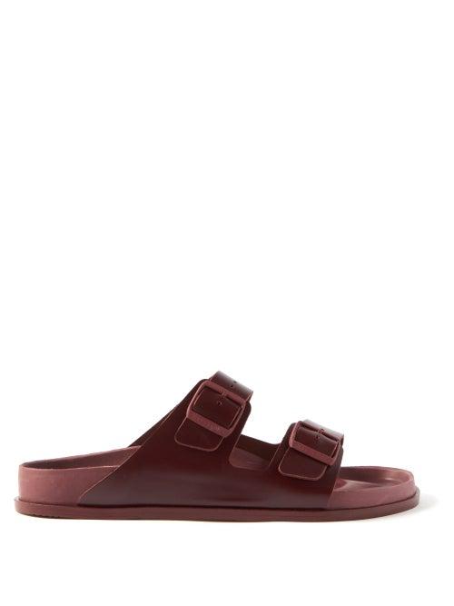 Birkenstock 1774 - 1774 Arizona Buckled Leather Slides - Mens - Burgundy