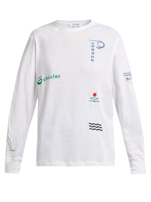 Matchesfashion.com Proenza Schouler Pswl - Hieroglyphs Embroidered T Shirt - Womens - White Multi