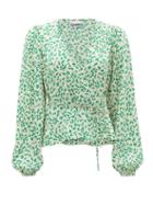 Matchesfashion.com Ganni - Blouson-sleeve Floral-print Crepe Wrap Top - Womens - Cream Print