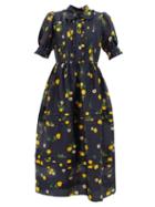 Lee Mathews - Ketty Floral-print Linen-blend Voile Midi Dress - Womens - Navy Multi