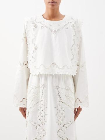 Sea - Anita Crocheted-lace And Otton-blend Voile Top - Womens - Cream