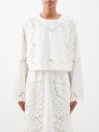 Sea - Anita Crocheted-lace And Otton-blend Voile Top - Womens - Cream