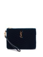 Matchesfashion.com Saint Laurent - Lou Quilted Velvet Mnogram Clutch - Womens - Dark Green