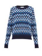 Matchesfashion.com Allude - Geometric Jacquard Wool Blend Sweater - Womens - Blue Multi