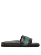 Matchesfashion.com Buscemi - Logo Embossed Striped Leather Slides - Mens - Black Green