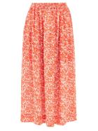 Ganni - Floral-print Crepe Midi Skirt - Womens - Orange Multi