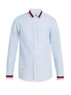 Matchesfashion.com Burberry - Knit Trim Cotton Shirt - Mens - Blue