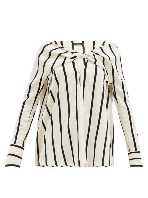Matchesfashion.com Atlein - Twist-front Striped Crepe Top - Womens - C0900 Rayure