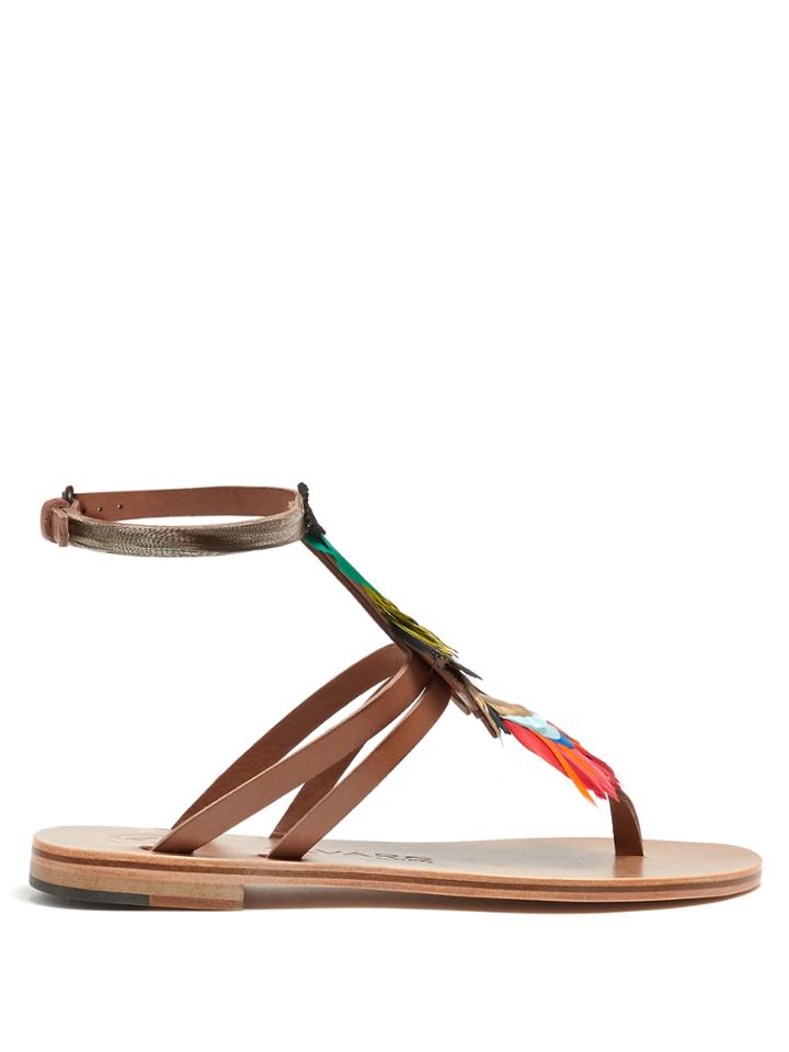 Álvaro Ariana Feather-embellished Leather Sandals