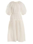 Matchesfashion.com Cecilie Bahnsen - Aia Polka Dot Fil Coup Silk Blend Dress - Womens - White