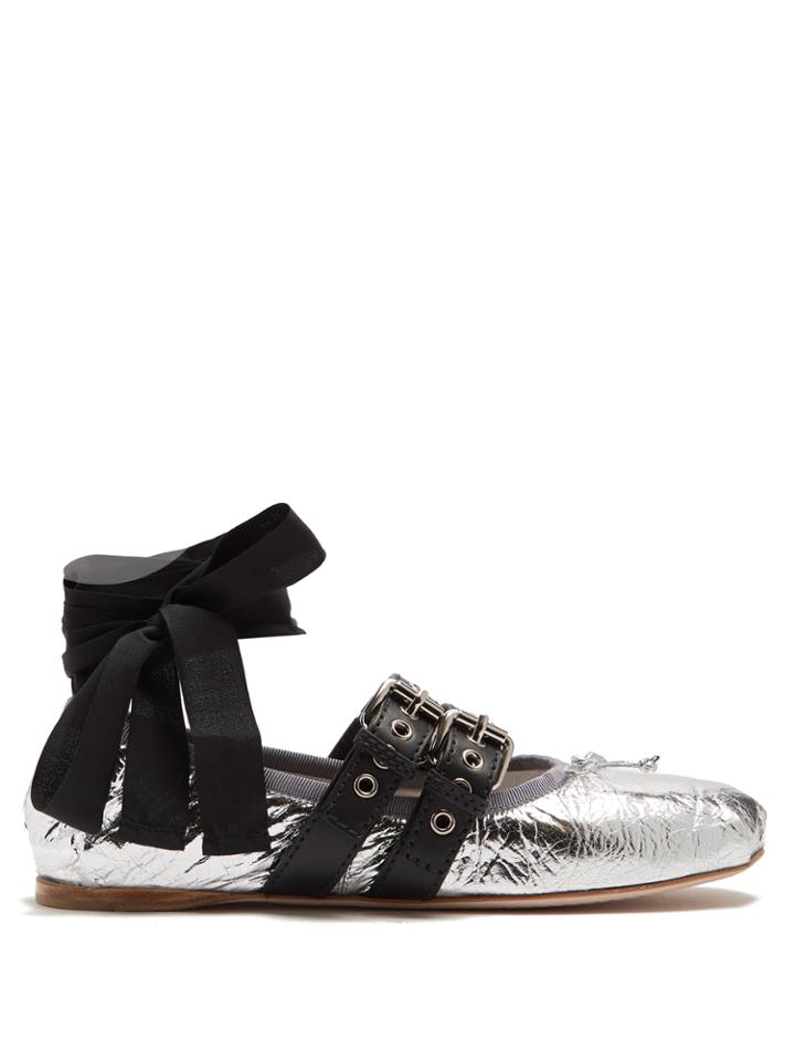 Miu Miu Buckle-fastening Laminated-leather Ballet Flats