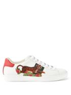 Gucci - Ace Tiger-appliqu Leather Trainers - Womens - Green Multi