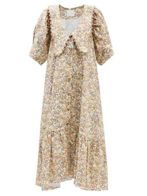 Kika Vargas - Consuelo Floral-print Cotton-blend Midi Dress - Womens - Yellow