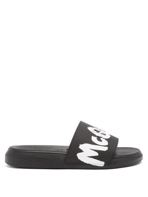 Alexander Mcqueen - Graffiti-logo Rubber Slides - Mens - Black White