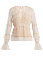 Matchesfashion.com Jonathan Simkhai - Ruffled Tulle Blouse - Womens - Nude