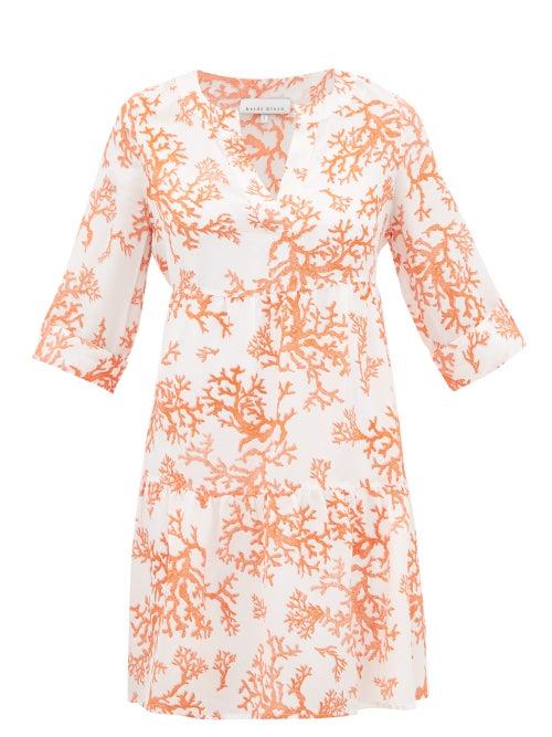 Matchesfashion.com Heidi Klein - Belize Coral Print Silk Mini Dress - Womens - Red White