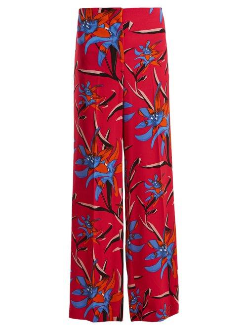 Matchesfashion.com Diane Von Furstenberg - Harlow Floral Print Wide Leg Trousers - Womens - Pink Print