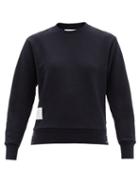 Ladies Rtw Thom Browne - Tricolour-trim Cotton-jersey Sweatshirt - Womens - Navy