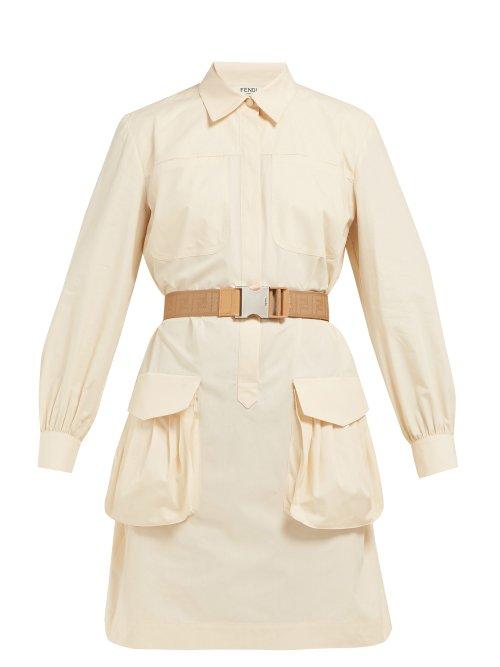 Matchesfashion.com Fendi - Belted Cotton Poplin Shirtdress - Womens - Beige