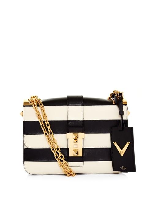 Valentino B-rockstud Striped Leather Shoulder Bag