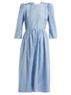 Matchesfashion.com Anna October - Tie Back Cut Out Silk Dress - Womens - Light Blue