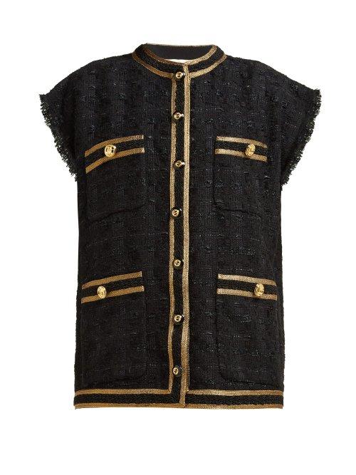 Matchesfashion.com Gucci - Single Breasted Boucl Tweed Sleeveless Jacket - Womens - Black Gold