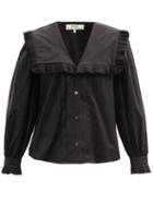 Matchesfashion.com Sea - Charlie Ruffled-collar Cotton-poplin Blouse - Womens - Black